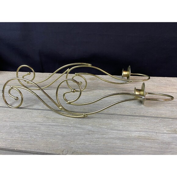 Vintage Gold Tone Scroll Candle Sconce Metal Candle Holder Taper Candle 16.5” - Picture 6 of 8